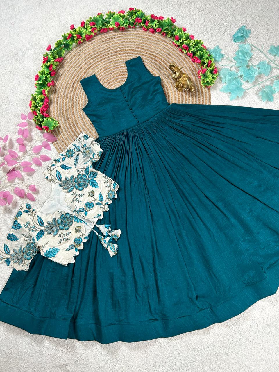 Beautiful full frock with position printed jacket