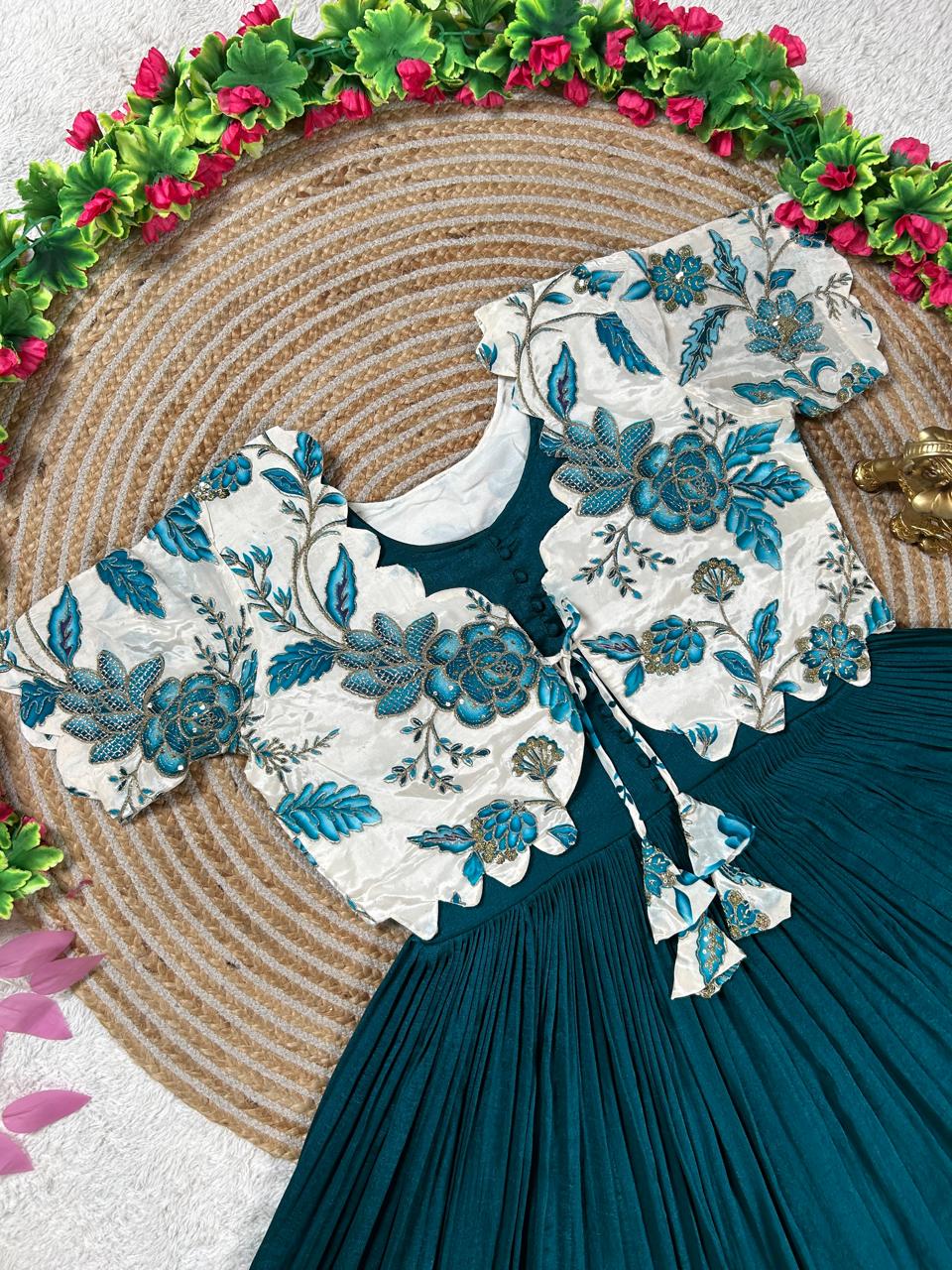 Beautiful full frock with position printed jacket