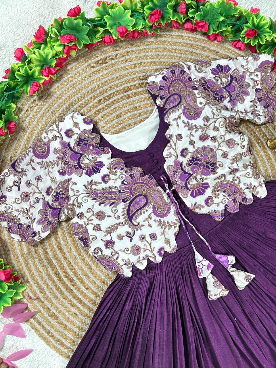 Beautiful full frock with position printed jacket