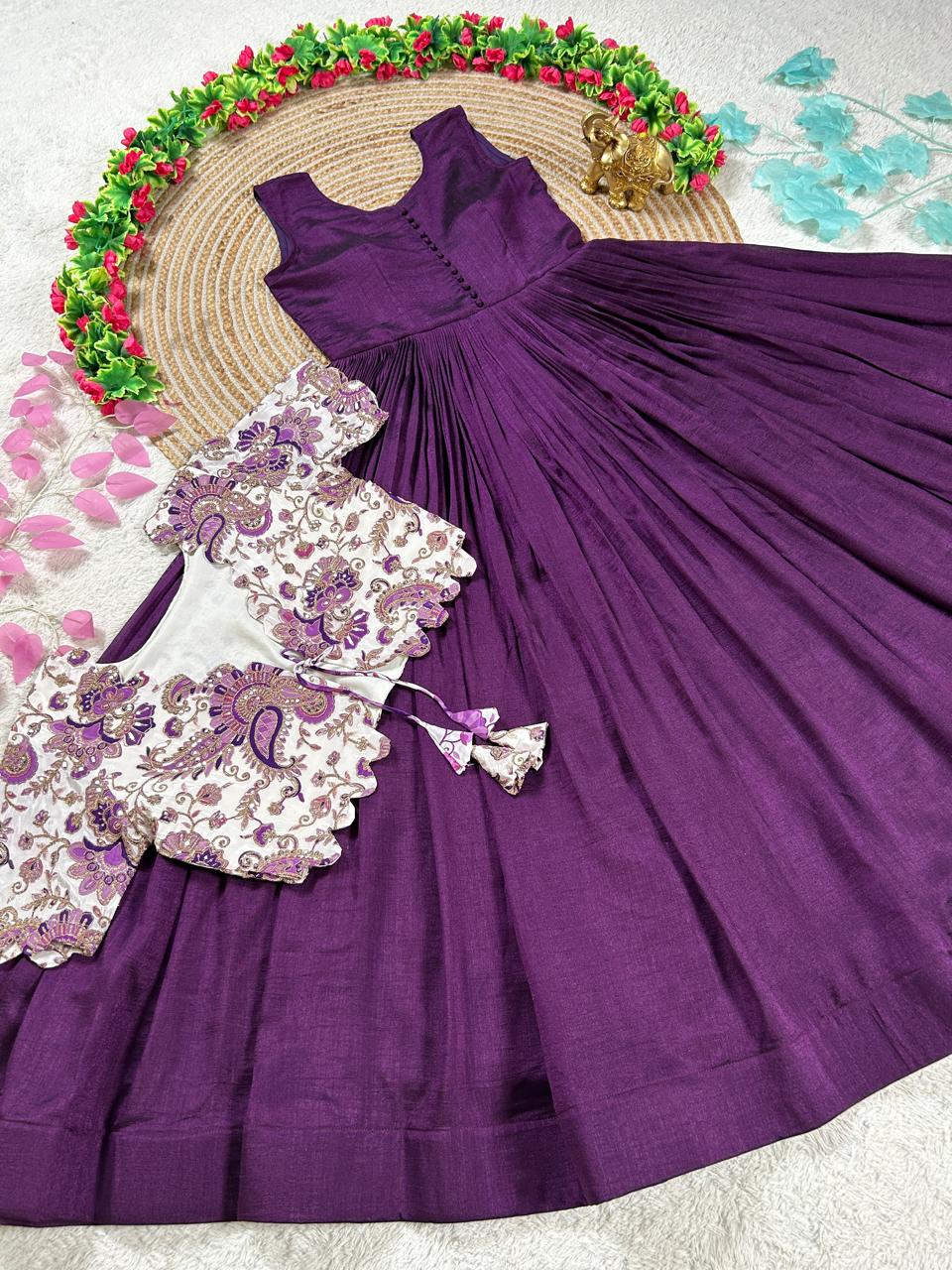 Beautiful full frock with position printed jacket