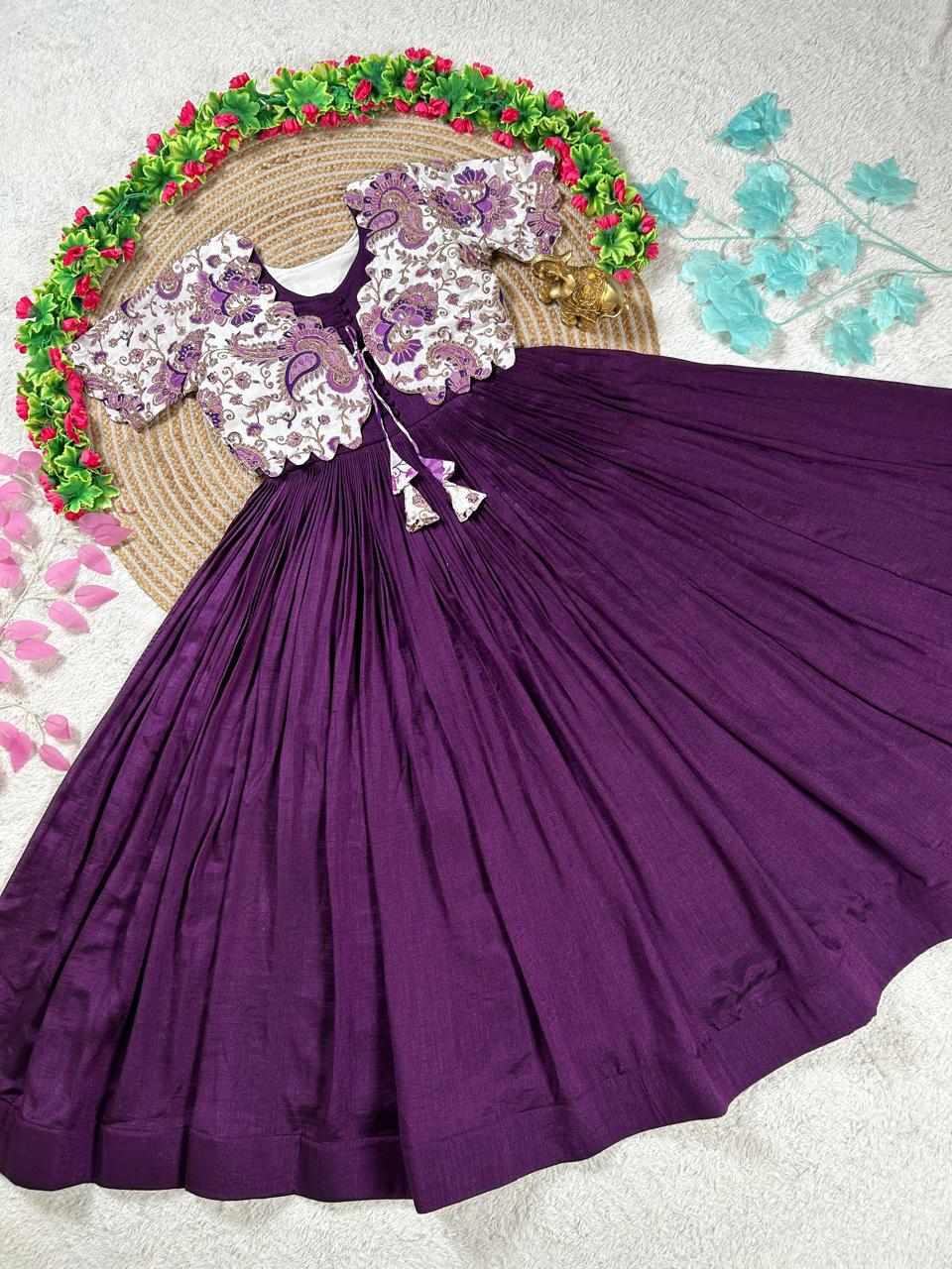 Beautiful full frock with position printed jacket