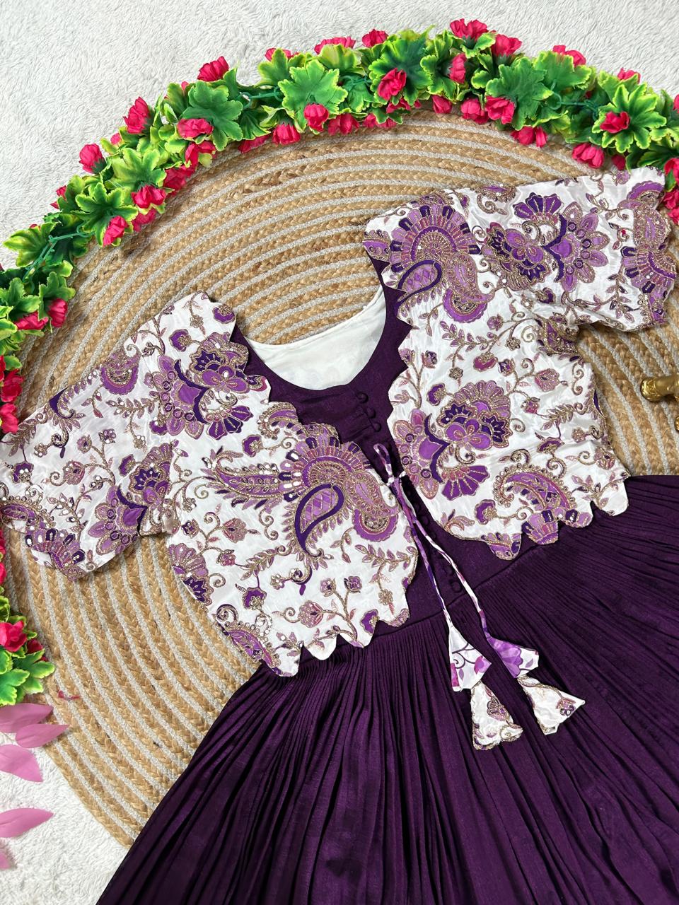 Beautiful full frock with position printed jacket