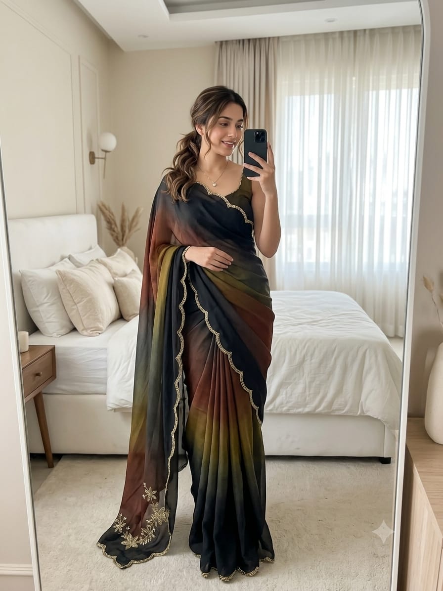Rangoli crushed desginer saree