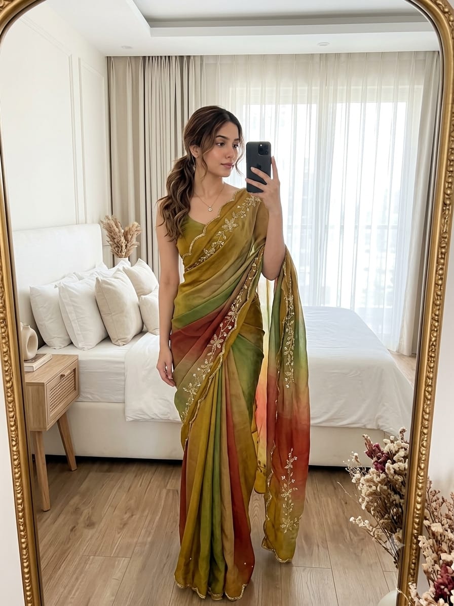 Rangoli crushed desginer saree