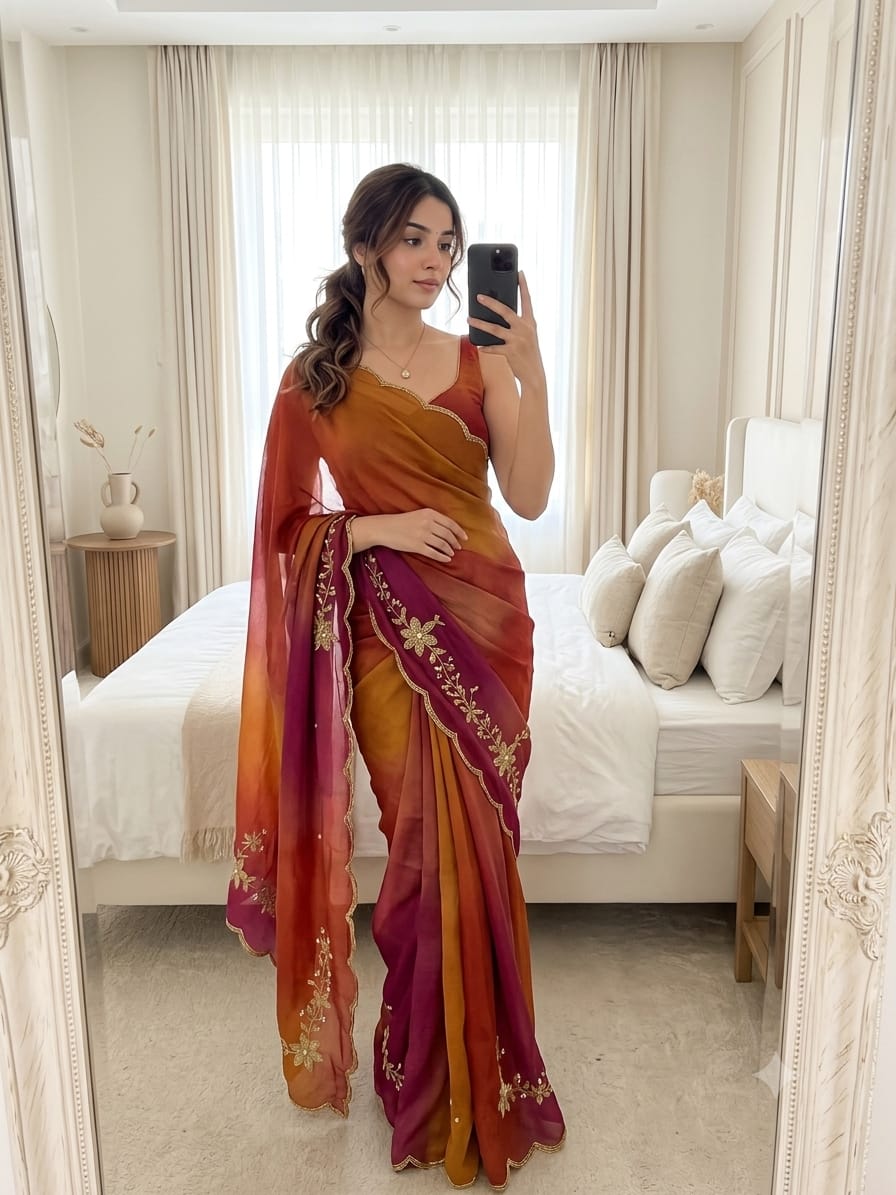 Rangoli crushed desginer saree