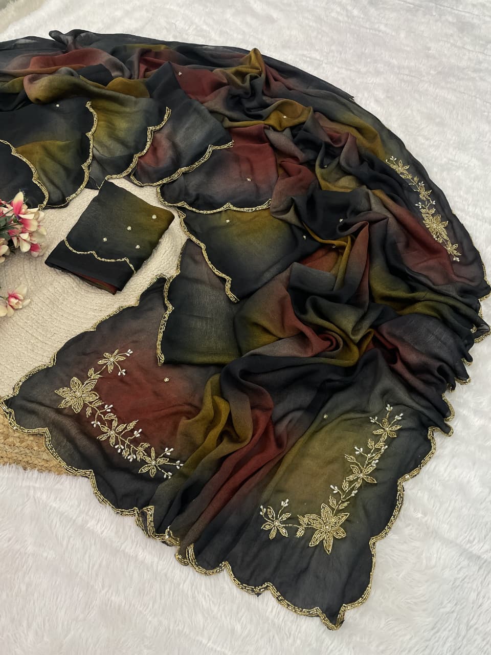 Rangoli crushed desginer saree