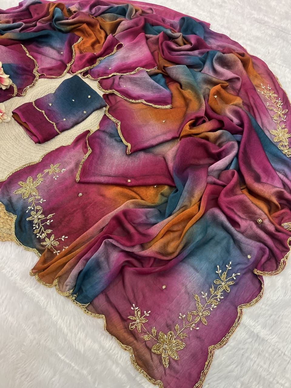 Rangoli crushed desginer saree