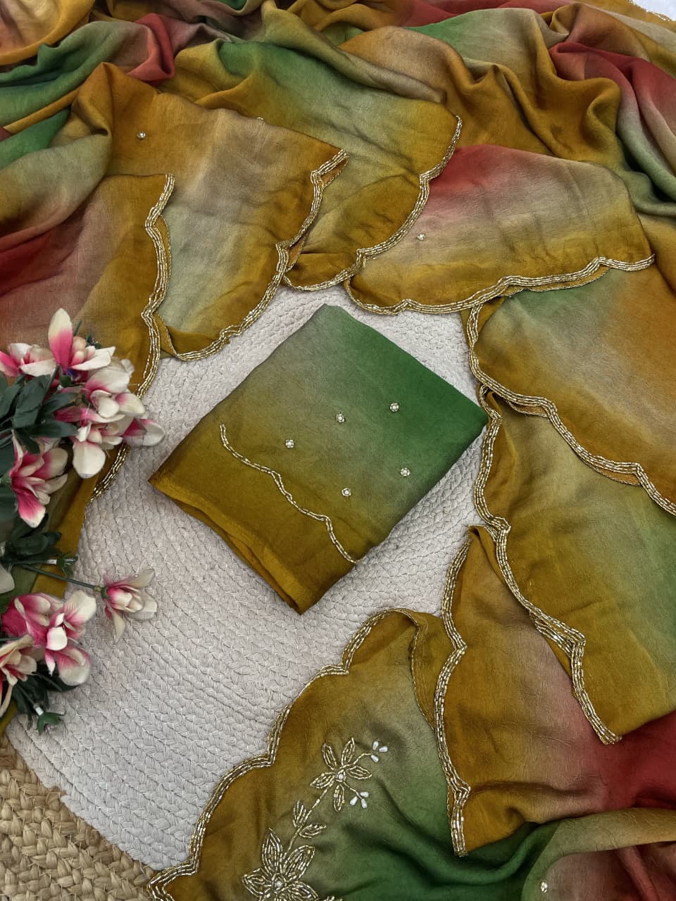 Rangoli crushed desginer saree