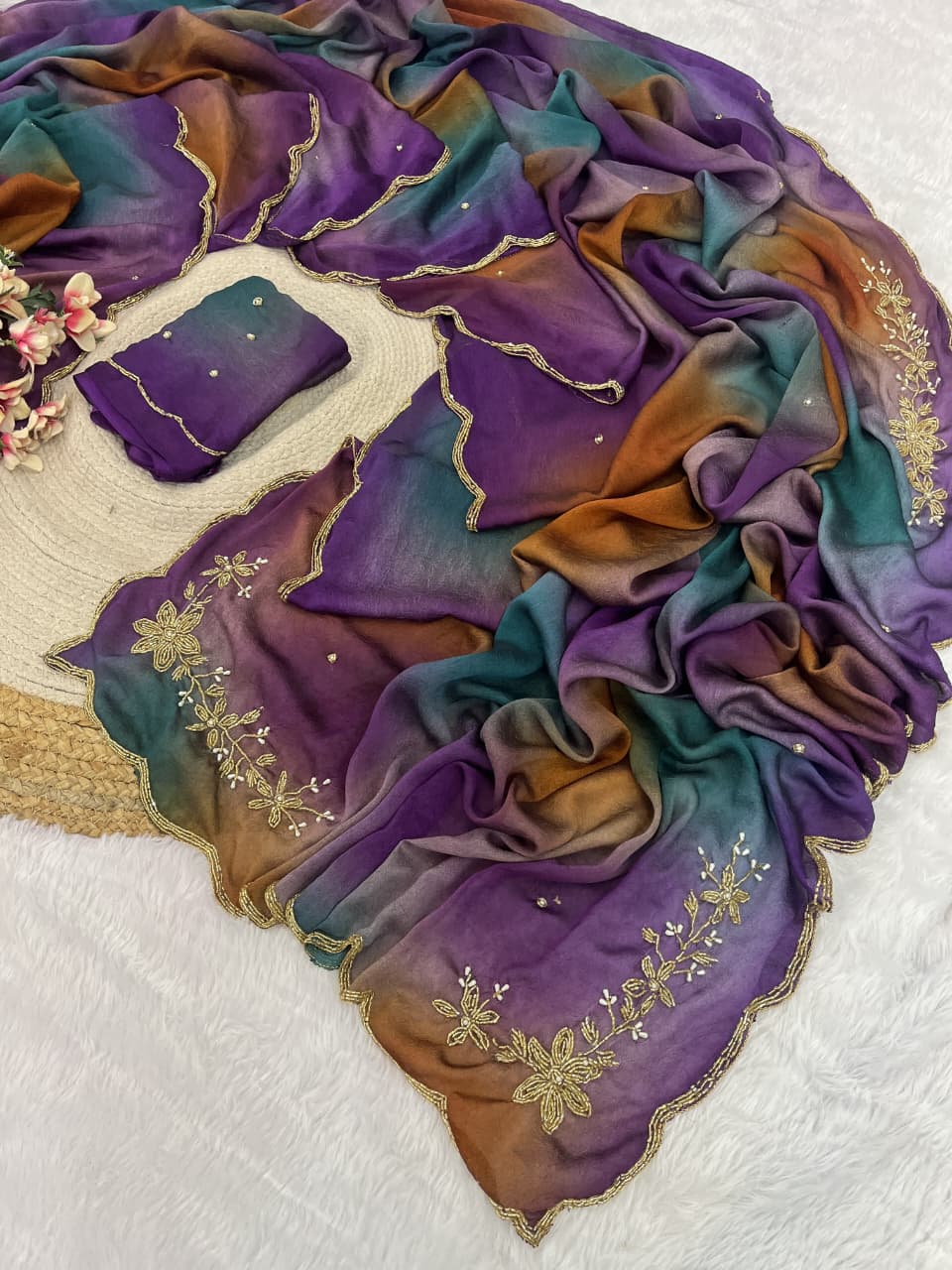 Rangoli crushed desginer saree