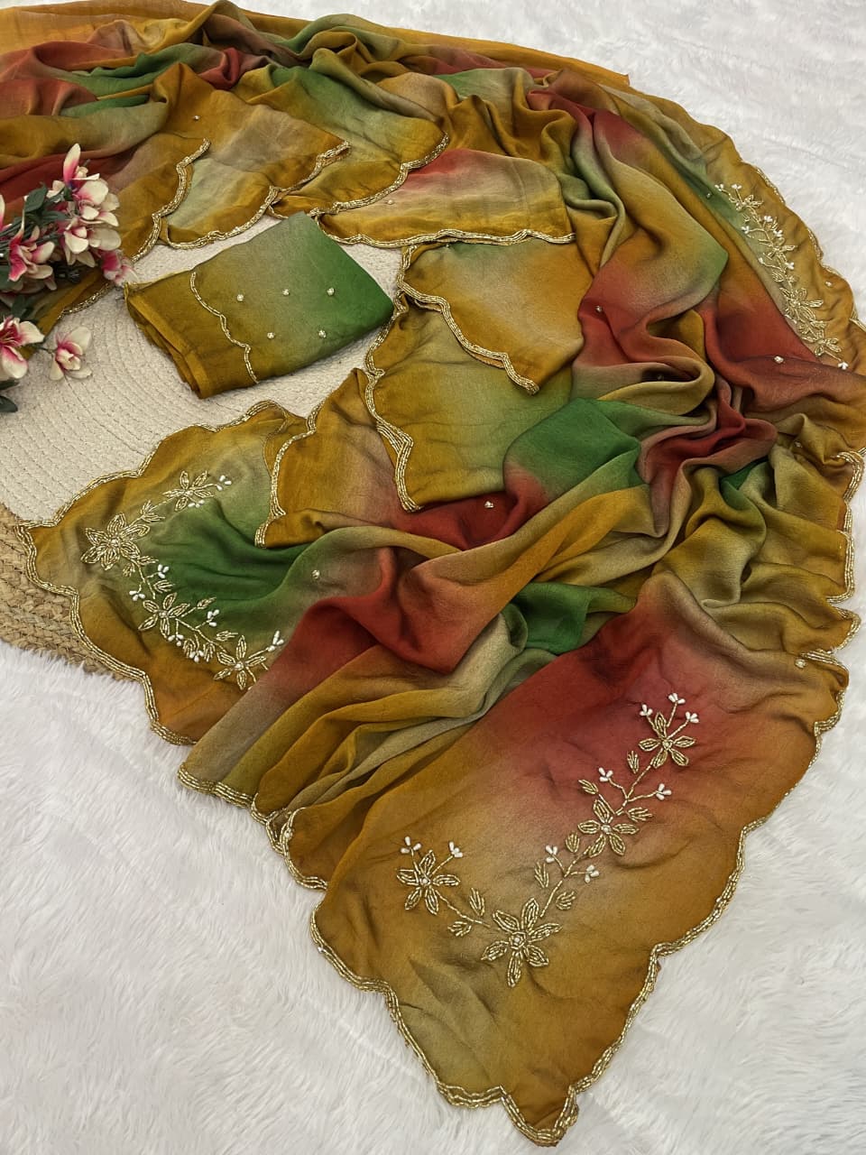 Rangoli crushed desginer saree