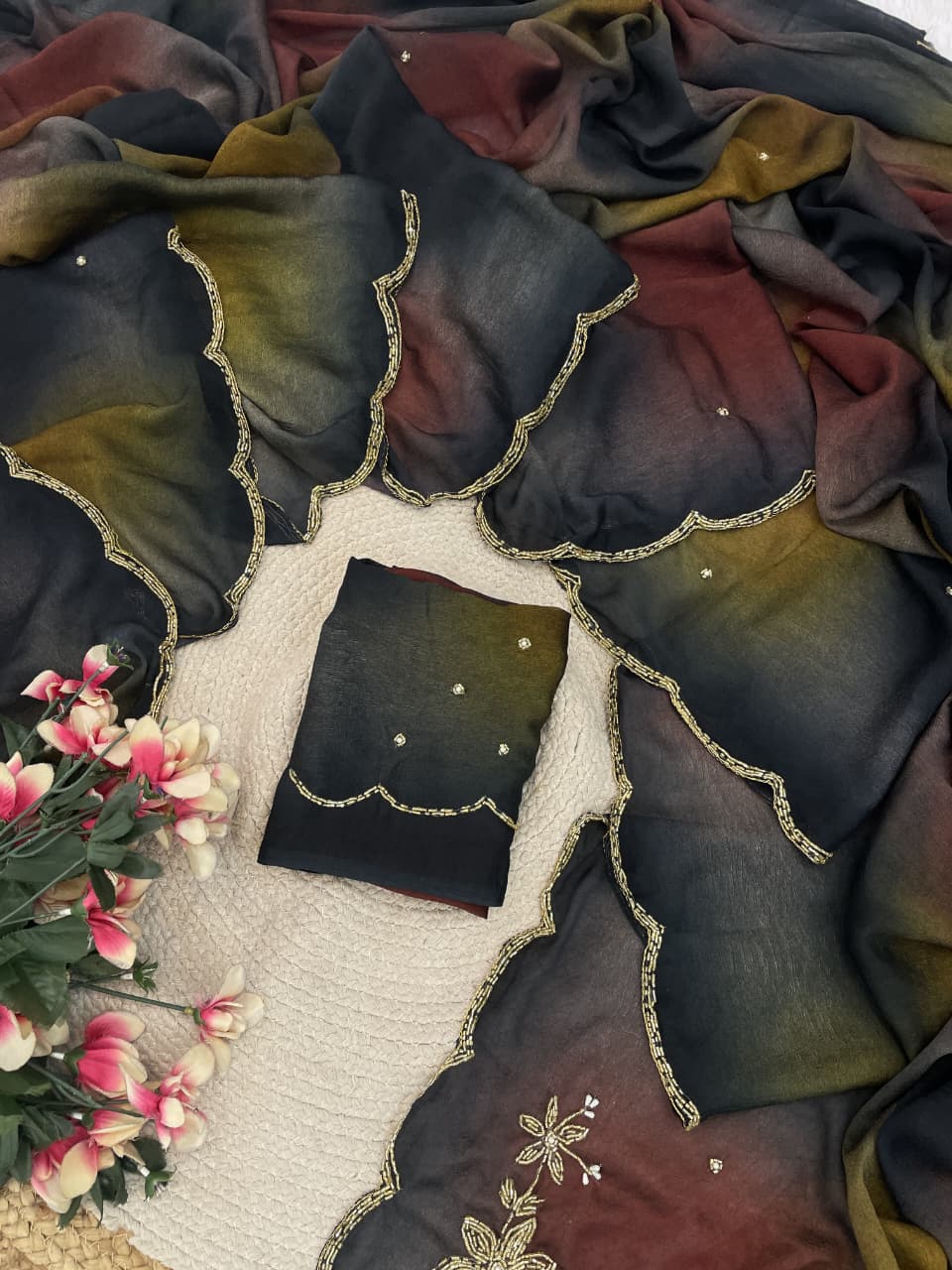 Rangoli crushed desginer saree