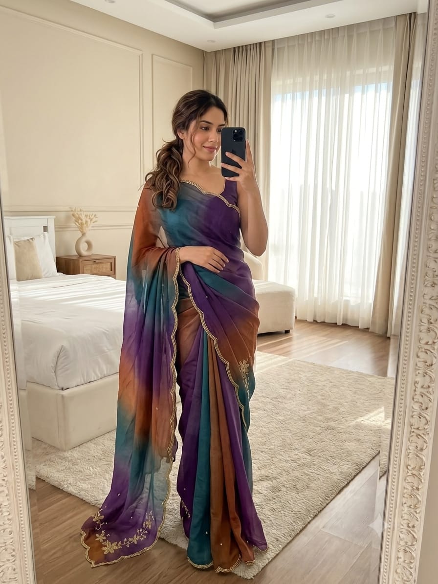 Rangoli crushed desginer saree