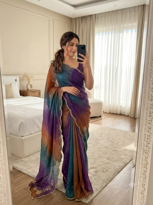 Rangoli crushed desginer saree