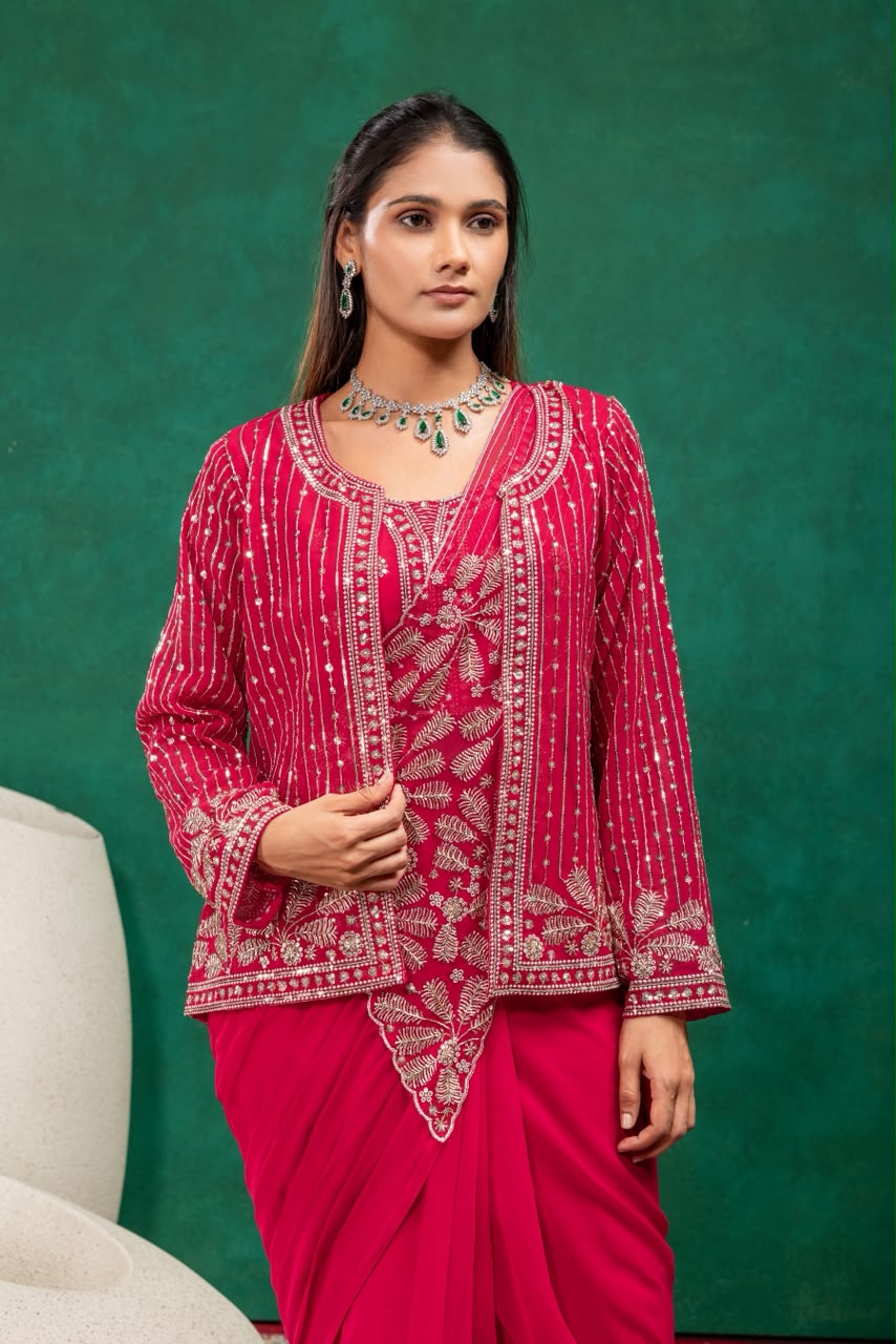 Indo western drape saree with coat