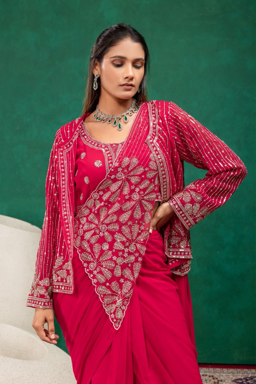 Indo western drape saree with coat