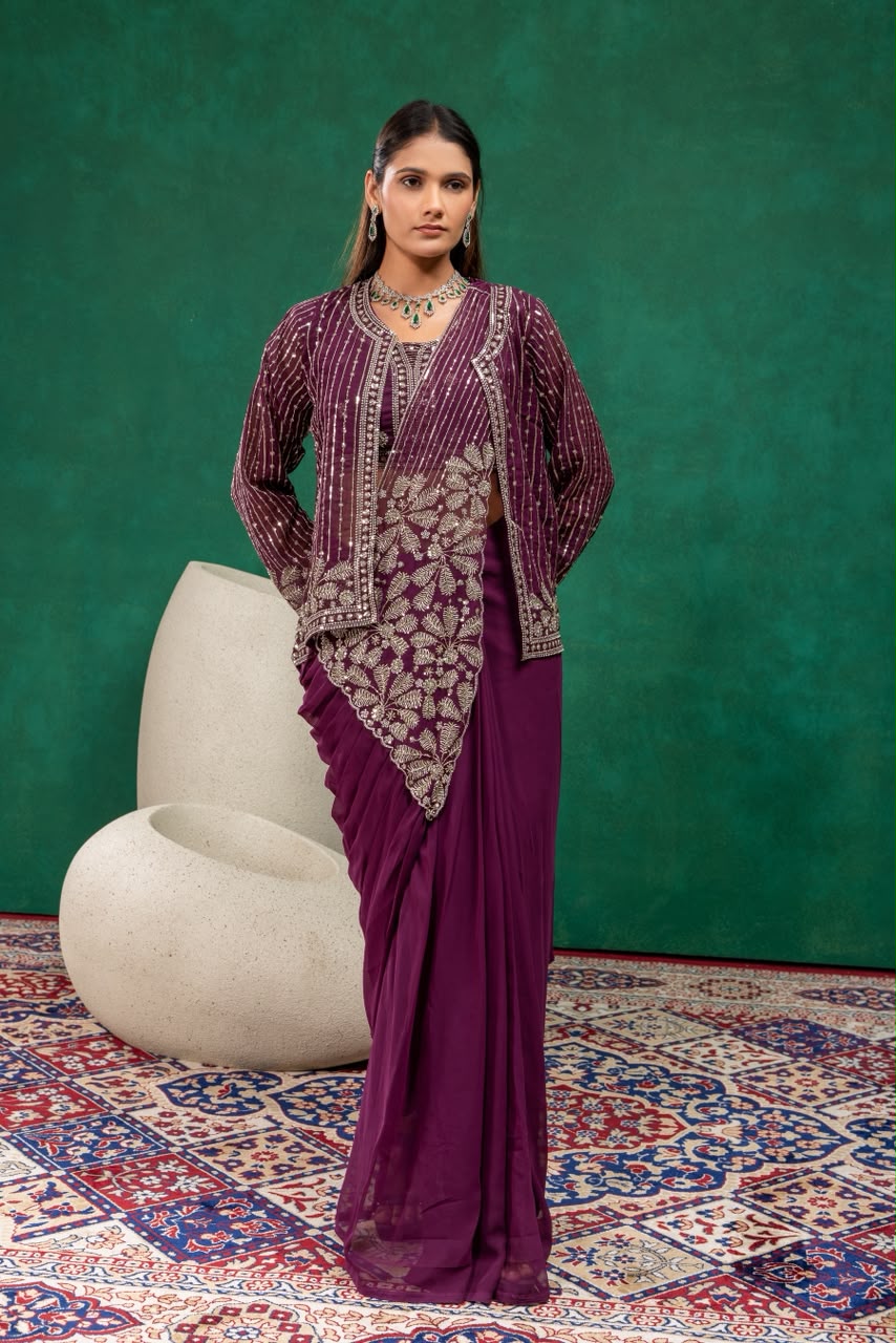 Indo western drape saree with coat