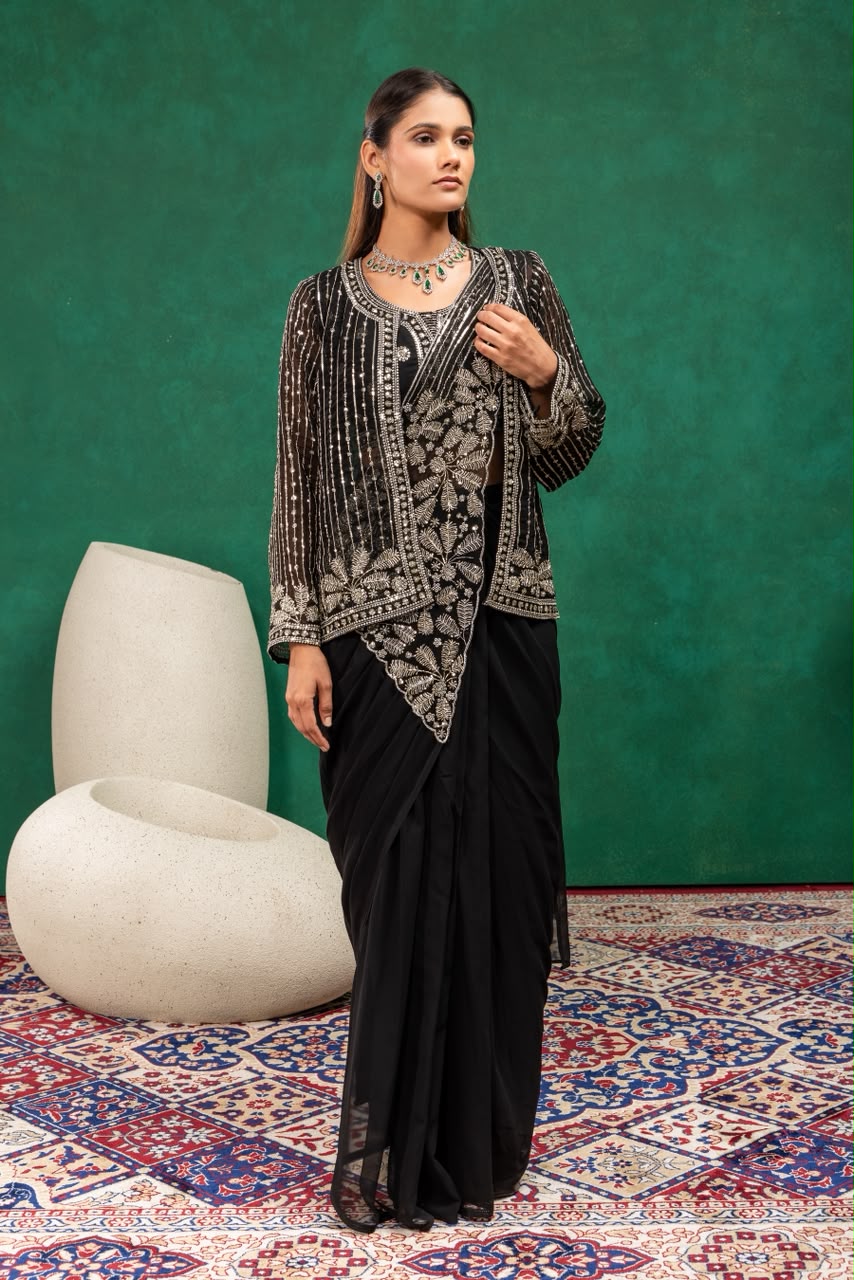 Indo western drape saree with coat