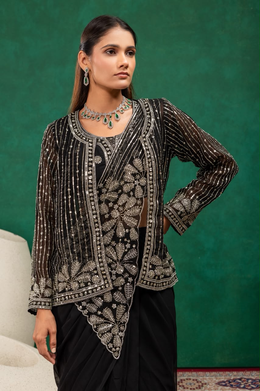 Indo western drape saree with coat