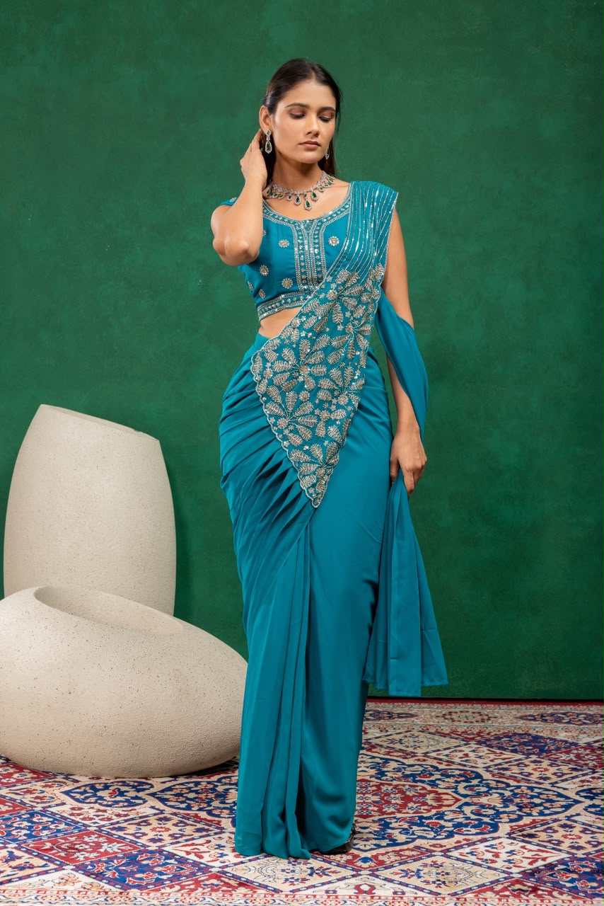 Indo western drape saree with coat