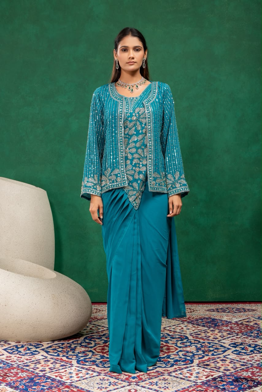 Indo western drape saree with coat