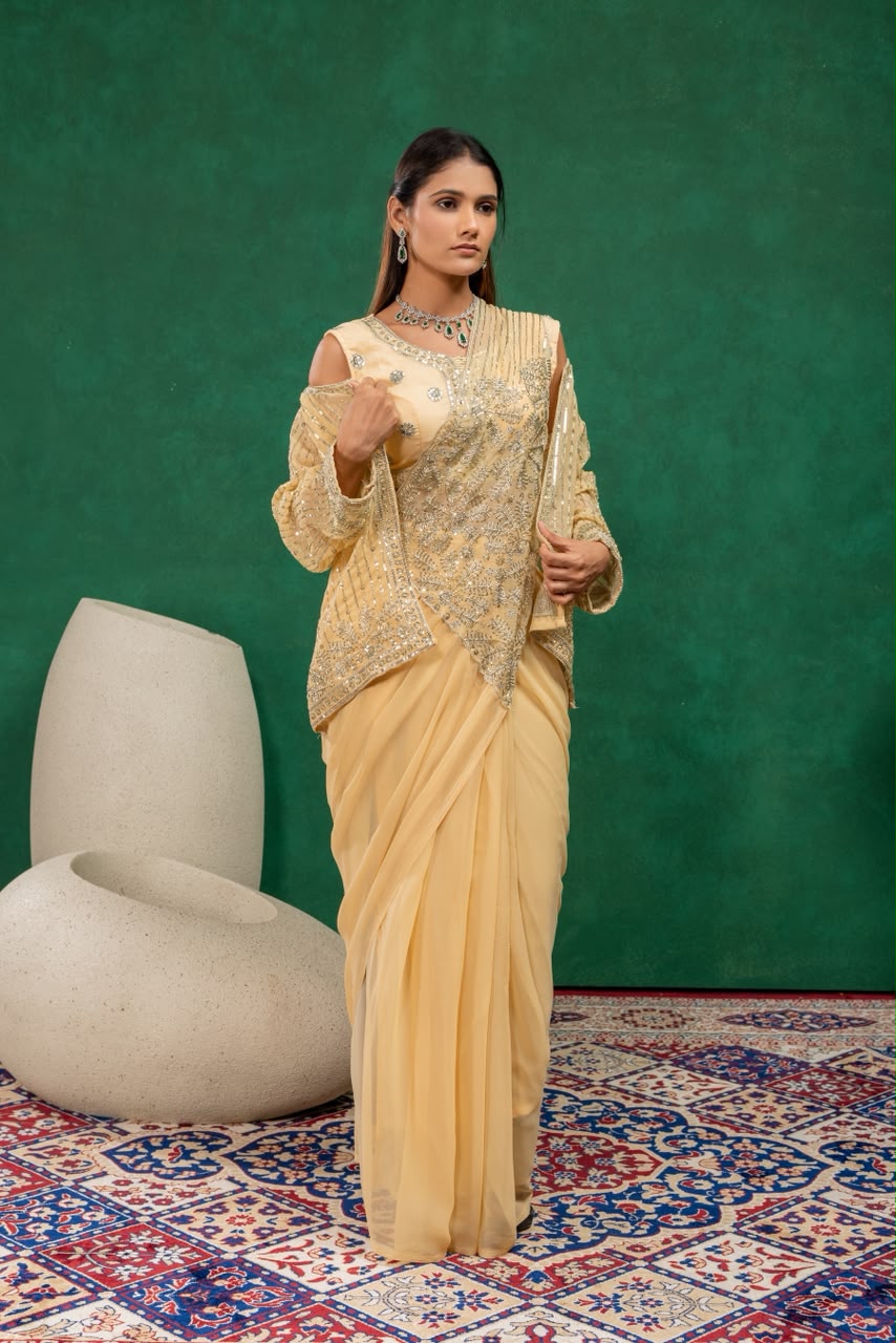 Indo western drape saree with coat