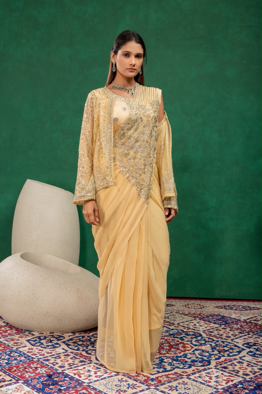Indo western drape saree with coat
