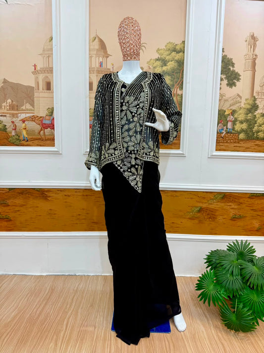 Indo western drape saree with coat