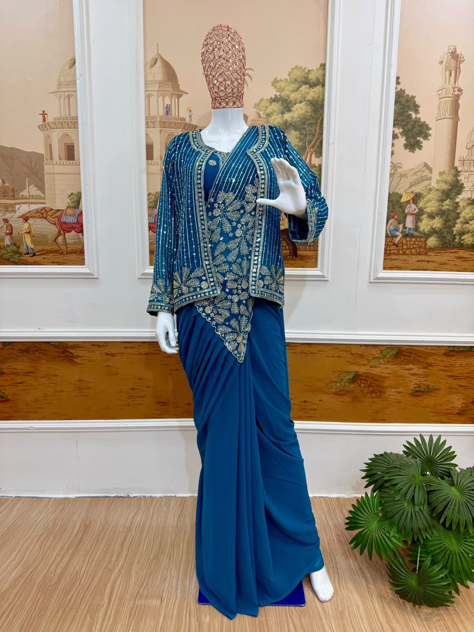 Indo western drape saree with coat