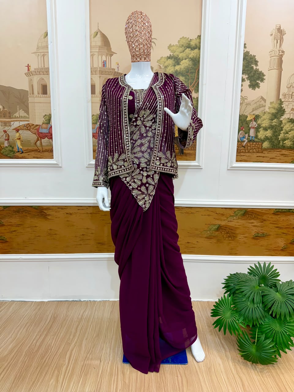 Indo western drape saree with coat