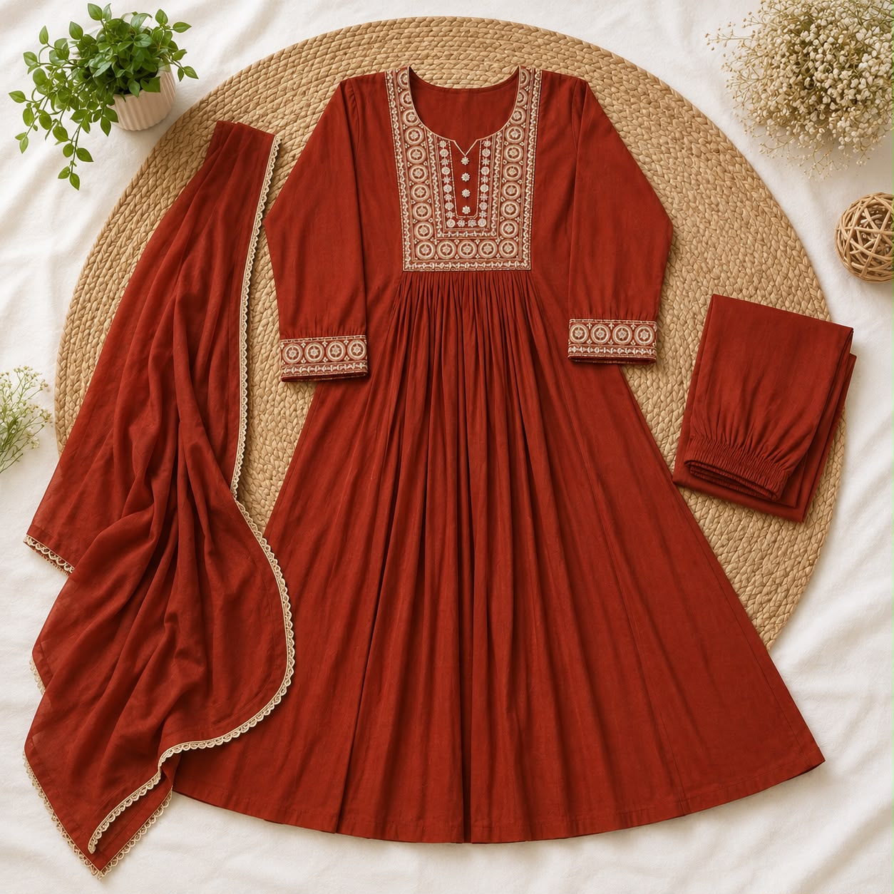 Mul chanderi three piece kurta  set