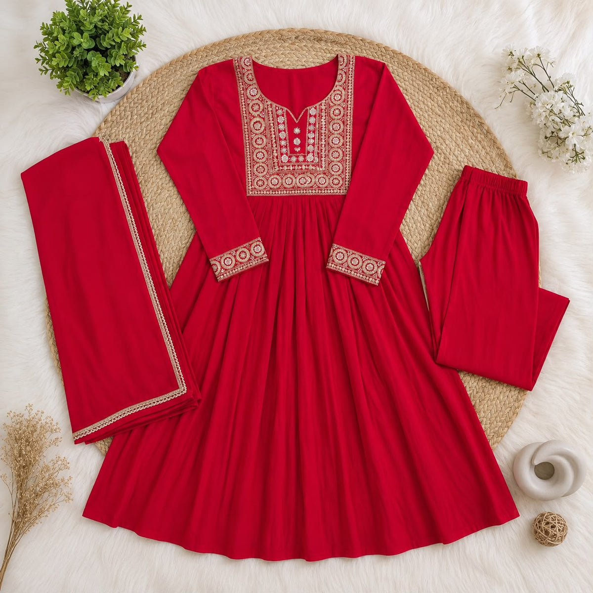 Mul chanderi three piece kurta  set