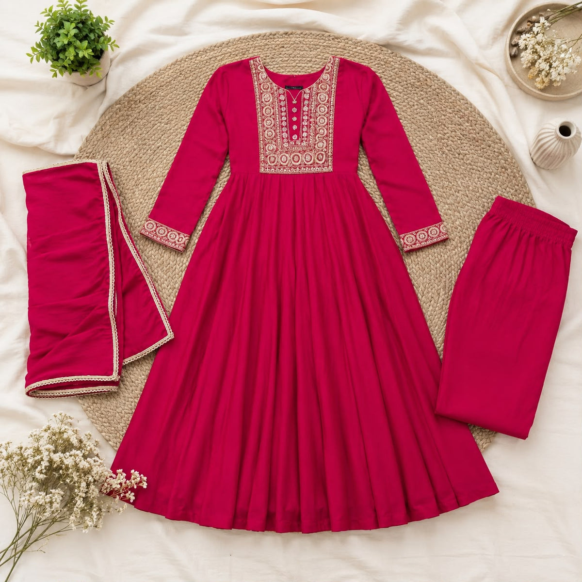 Mul chanderi three piece kurta  set