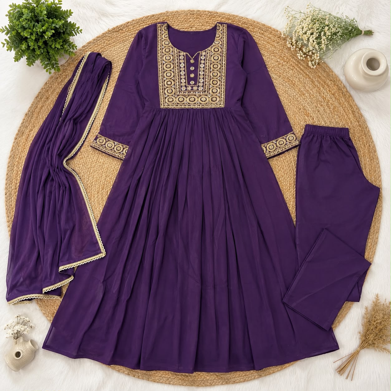 Mul chanderi three piece kurta  set
