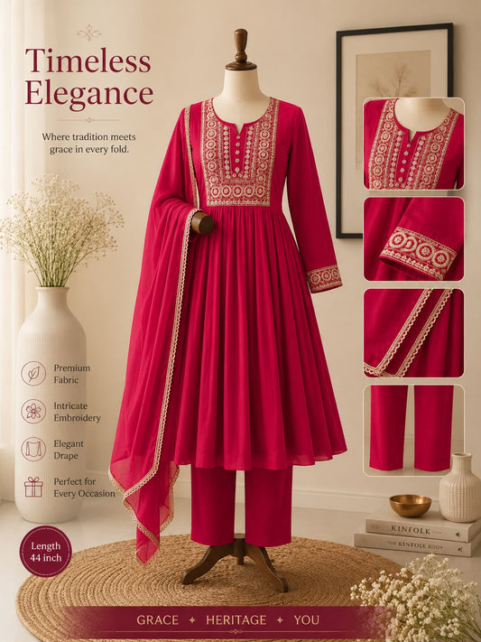 Mul chanderi three piece kurta  set
