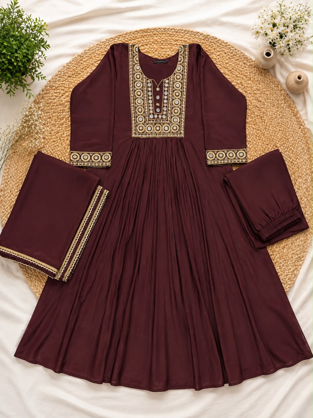 Mul chanderi three piece kurta  set
