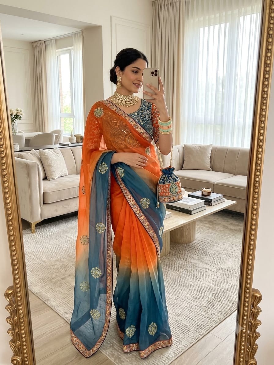 Elegant fendy satin saree