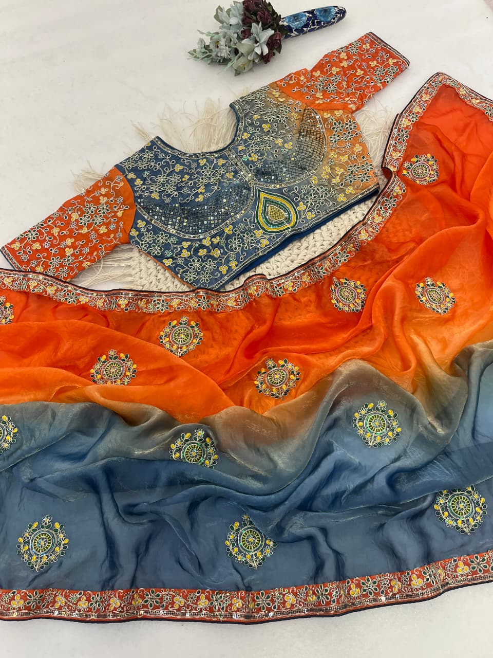 Elegant fendy satin saree