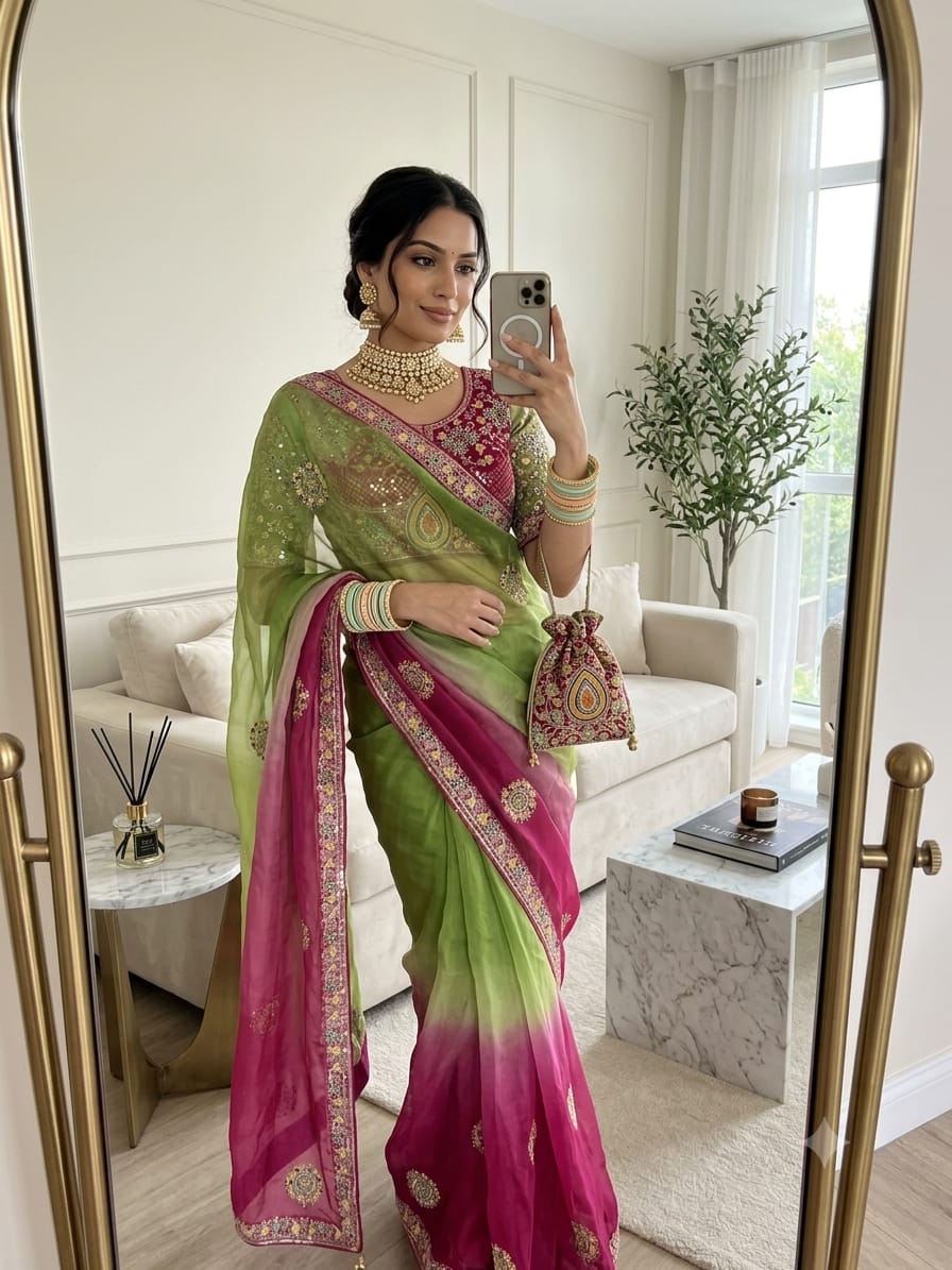 Elegant fendy satin saree