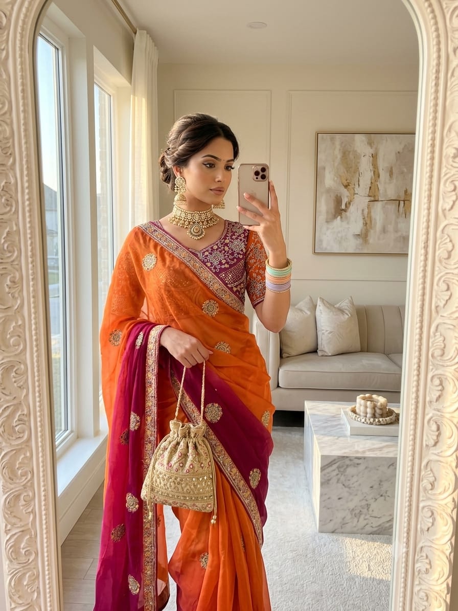 Elegant fendy satin saree