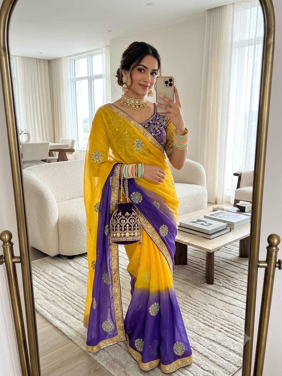 Elegant fendy satin saree