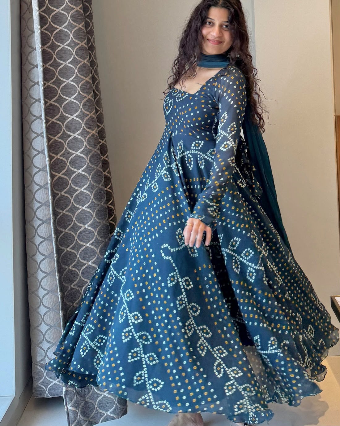 Faux georgette Anarkali three piece set