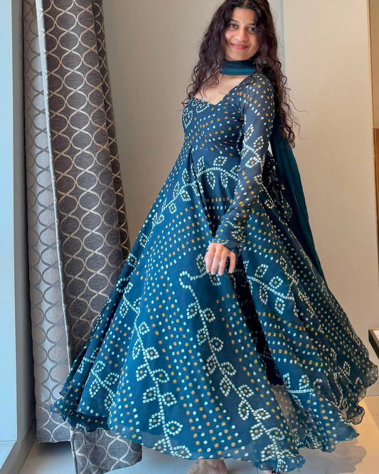 Faux georgette Anarkali three piece set