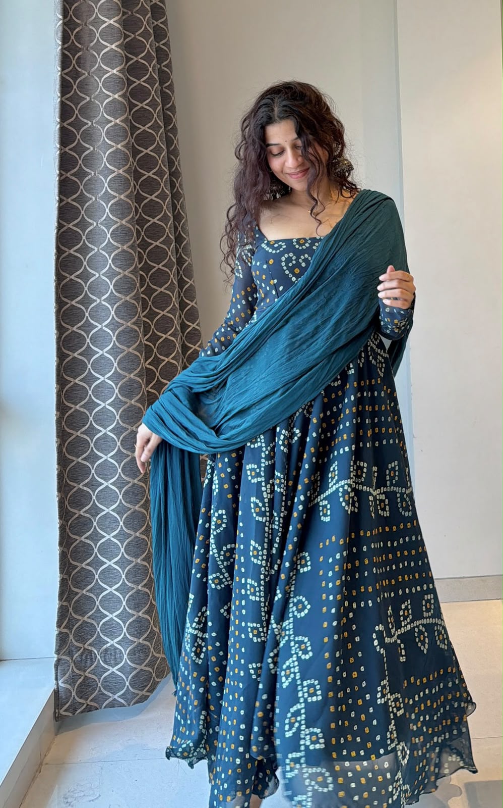 Faux georgette Anarkali three piece set