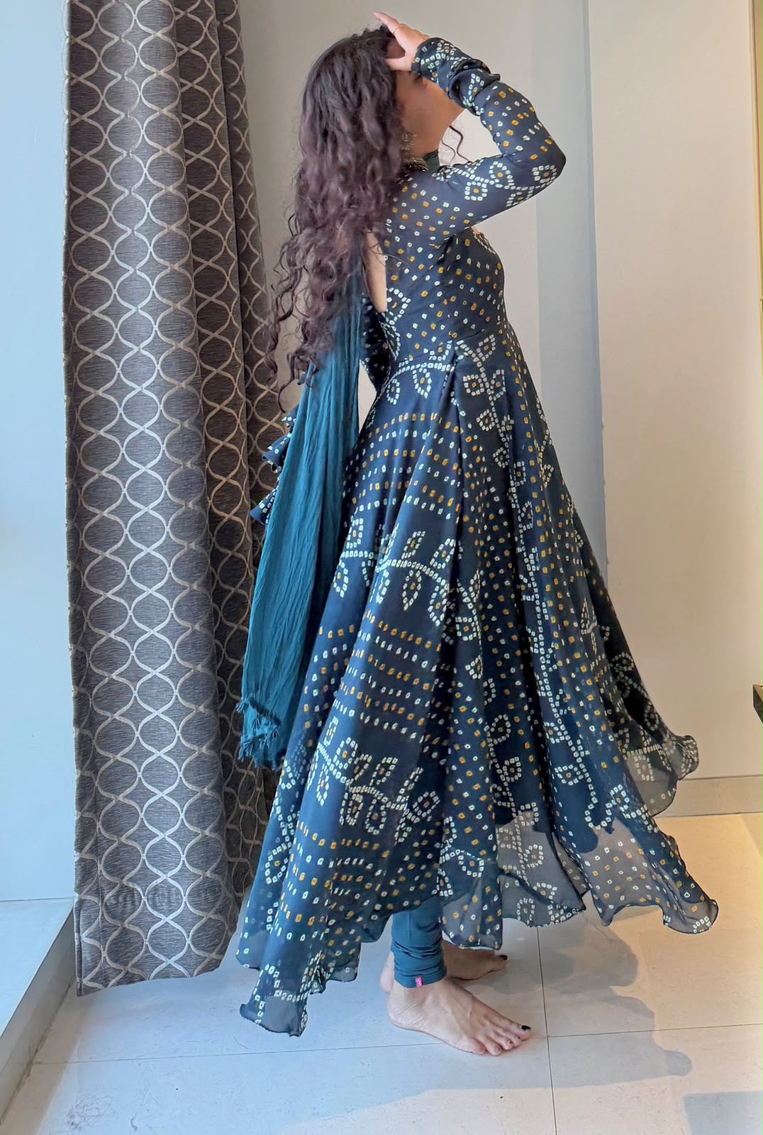 Faux georgette Anarkali three piece set