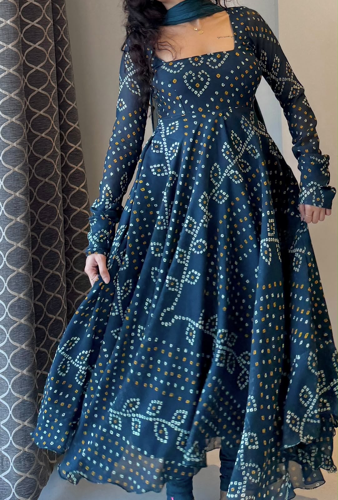 Faux georgette Anarkali three piece set