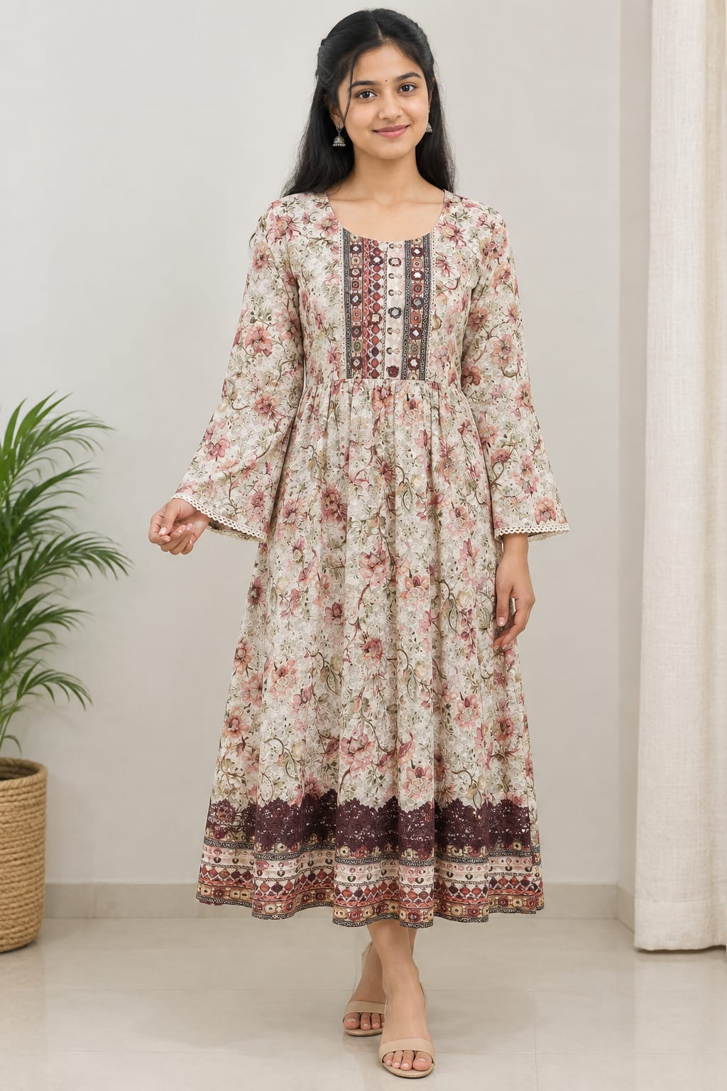 Chikankari cotton maxi