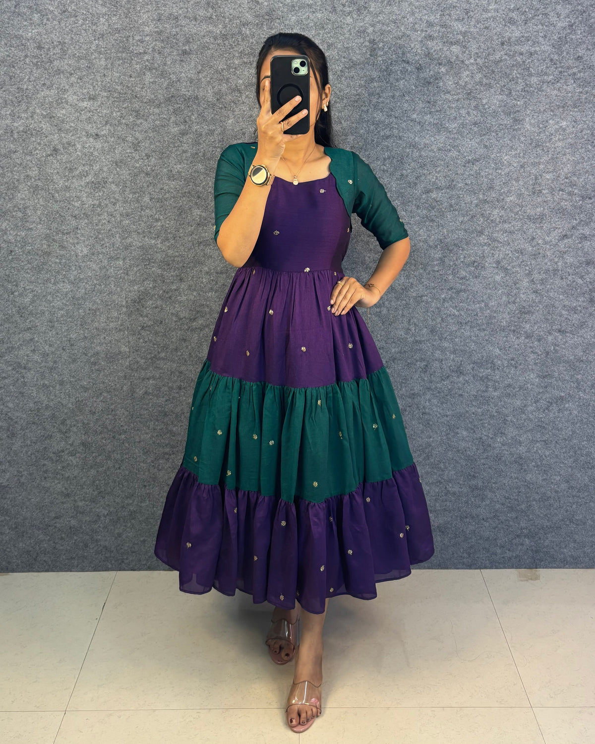 Unique multi colour designer embroidery work maxi