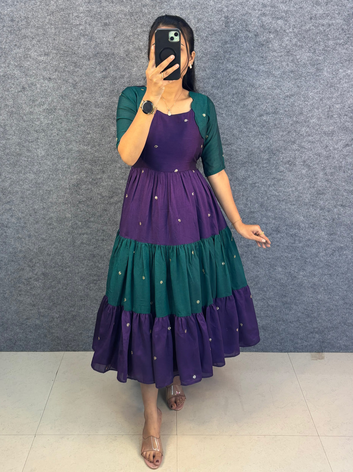 Unique multi colour designer embroidery work maxi