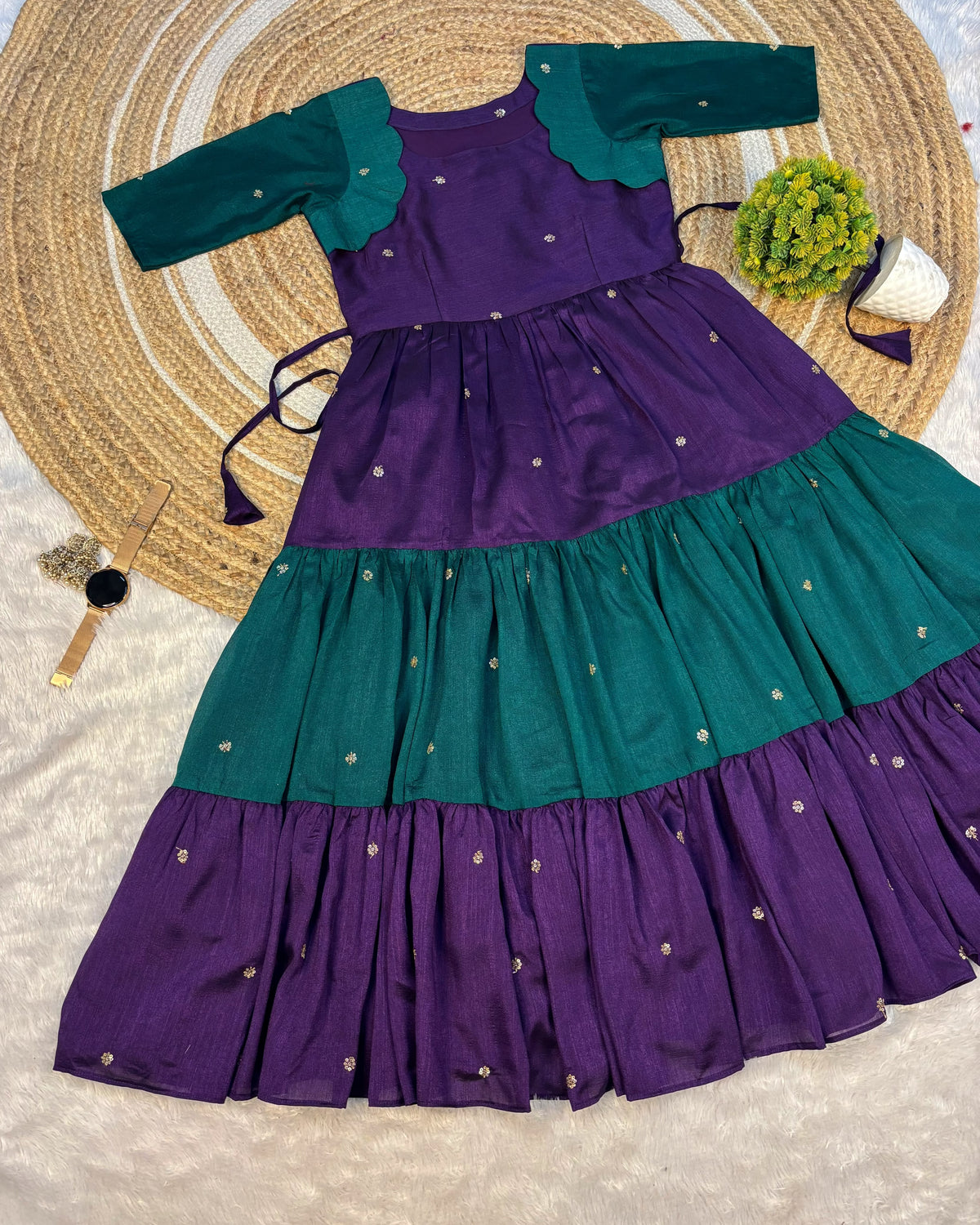 Unique multi colour designer embroidery work maxi