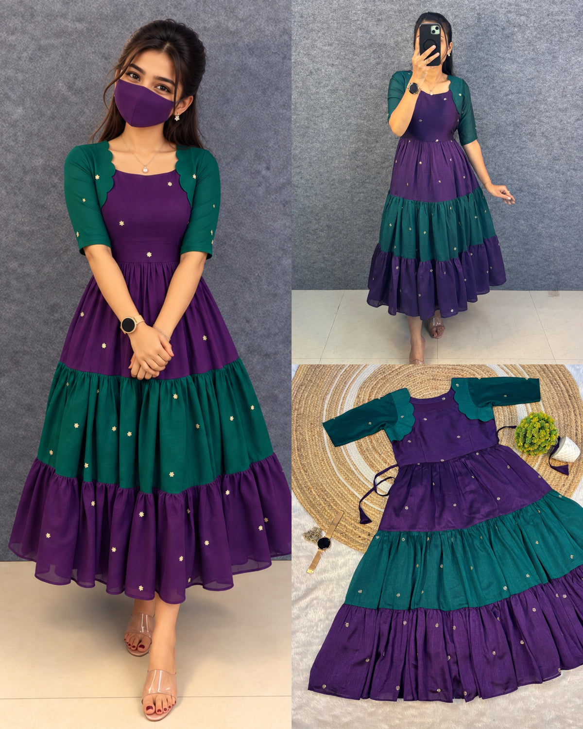 Unique multi colour designer embroidery work maxi